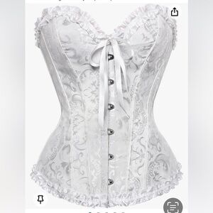 NWT DOSE white floral textured over bust back lace up Boned corset top XL-S